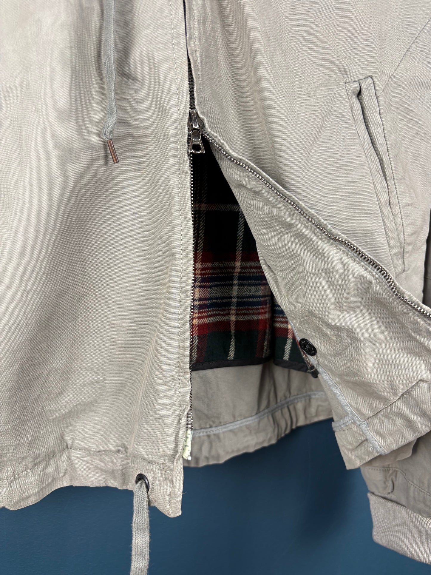Vintage 90s Workwear Double Zip Beige Grey Hooded Jacket (M)