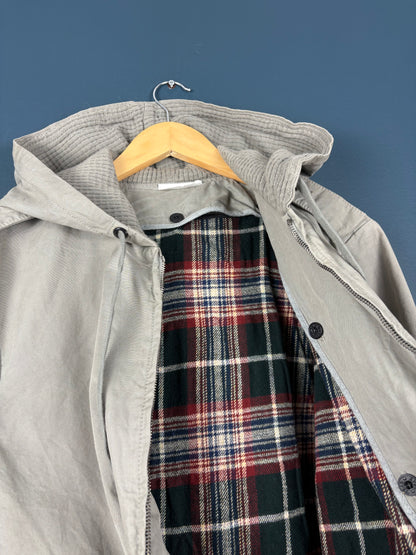 Vintage 90s Workwear Double Zip Beige Grey Hooded Jacket (M)