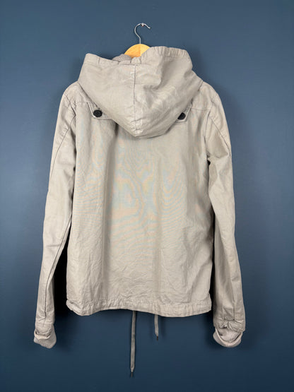 Vintage 90s Workwear Double Zip Beige Grey Hooded Jacket (M)