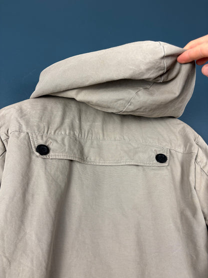 Vintage 90s Workwear Double Zip Beige Grey Hooded Jacket (M)