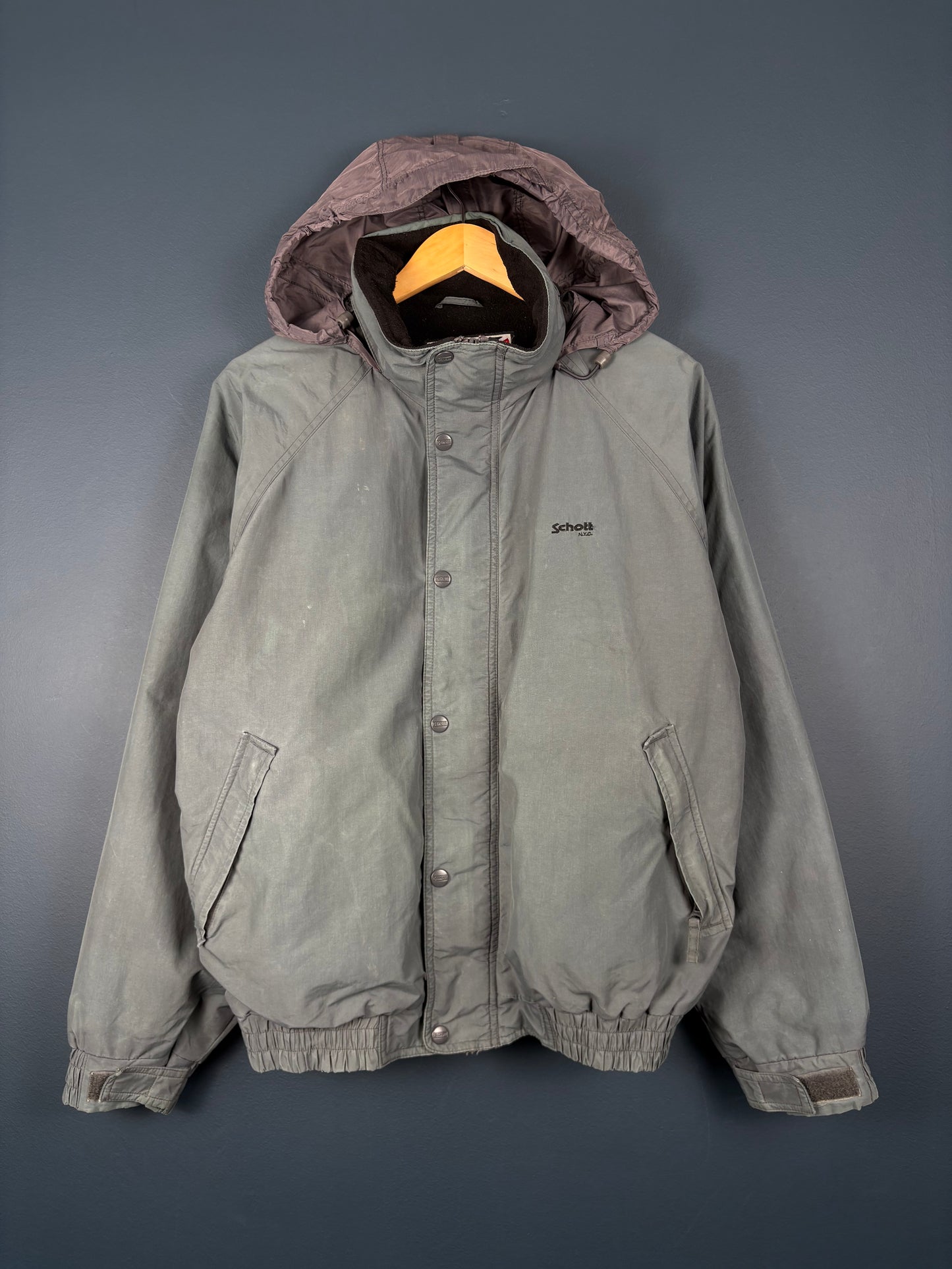 Vintage Schott NYC Marble Blue Hooded Jacket (L)