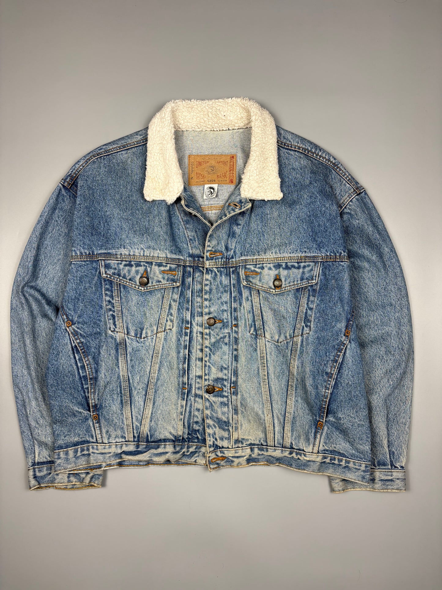 Vintage Diesel Industry Italian Made Fur Collar Denim Jacket (XL)