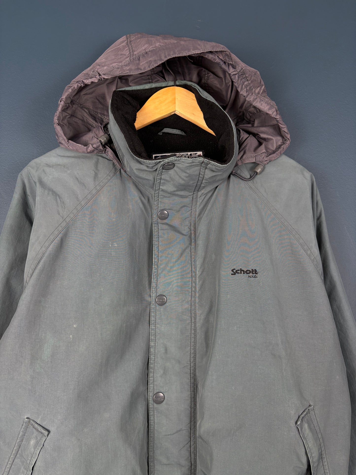 Vintage Schott NYC Marble Blue Hooded Jacket (L)