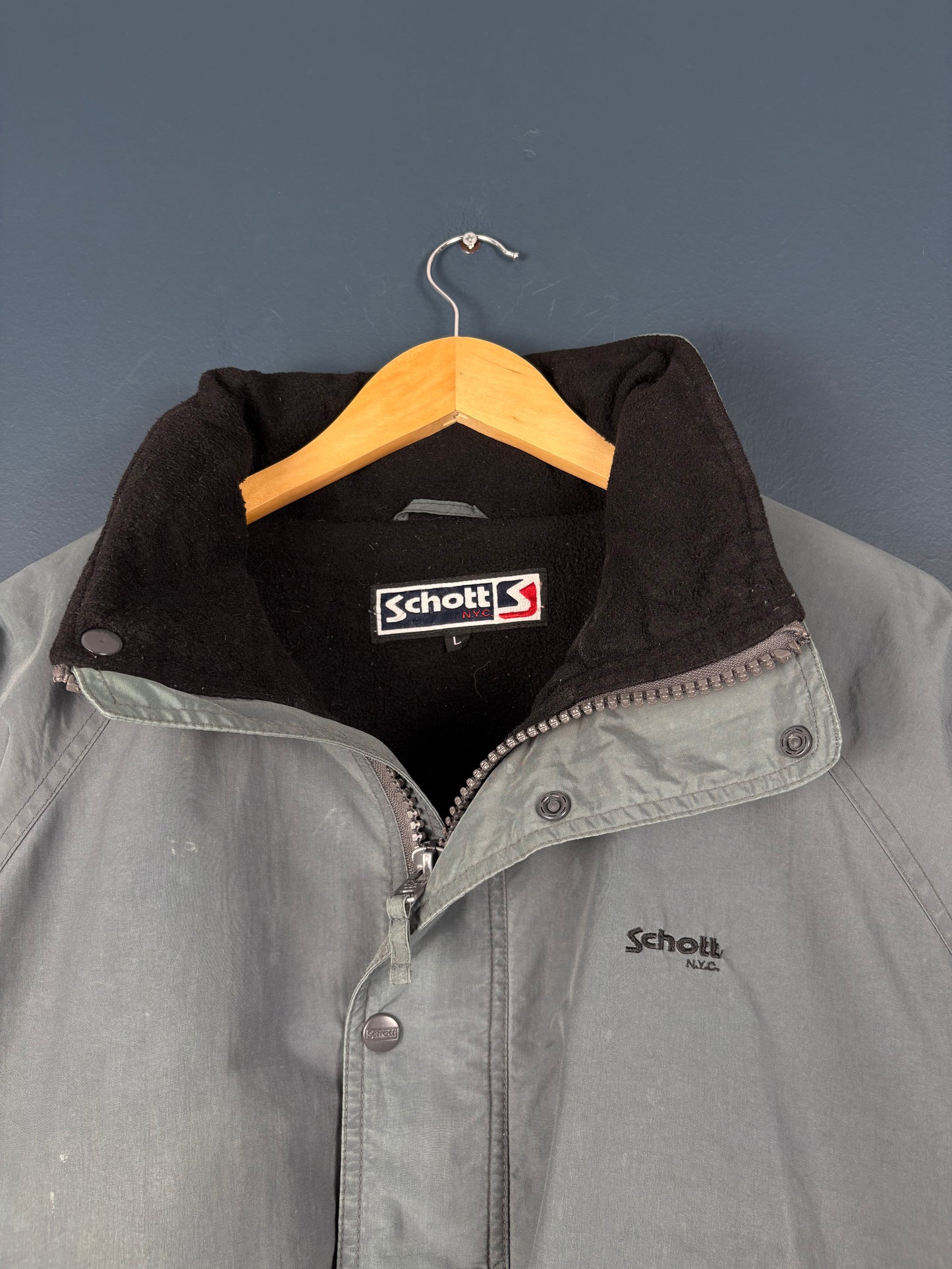 Vintage Schott NYC Marble Blue Hooded Jacket (L)