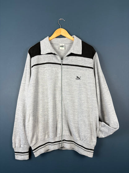 Vintage 80s Puma Original Marble Grey Cotton Track Top (L)