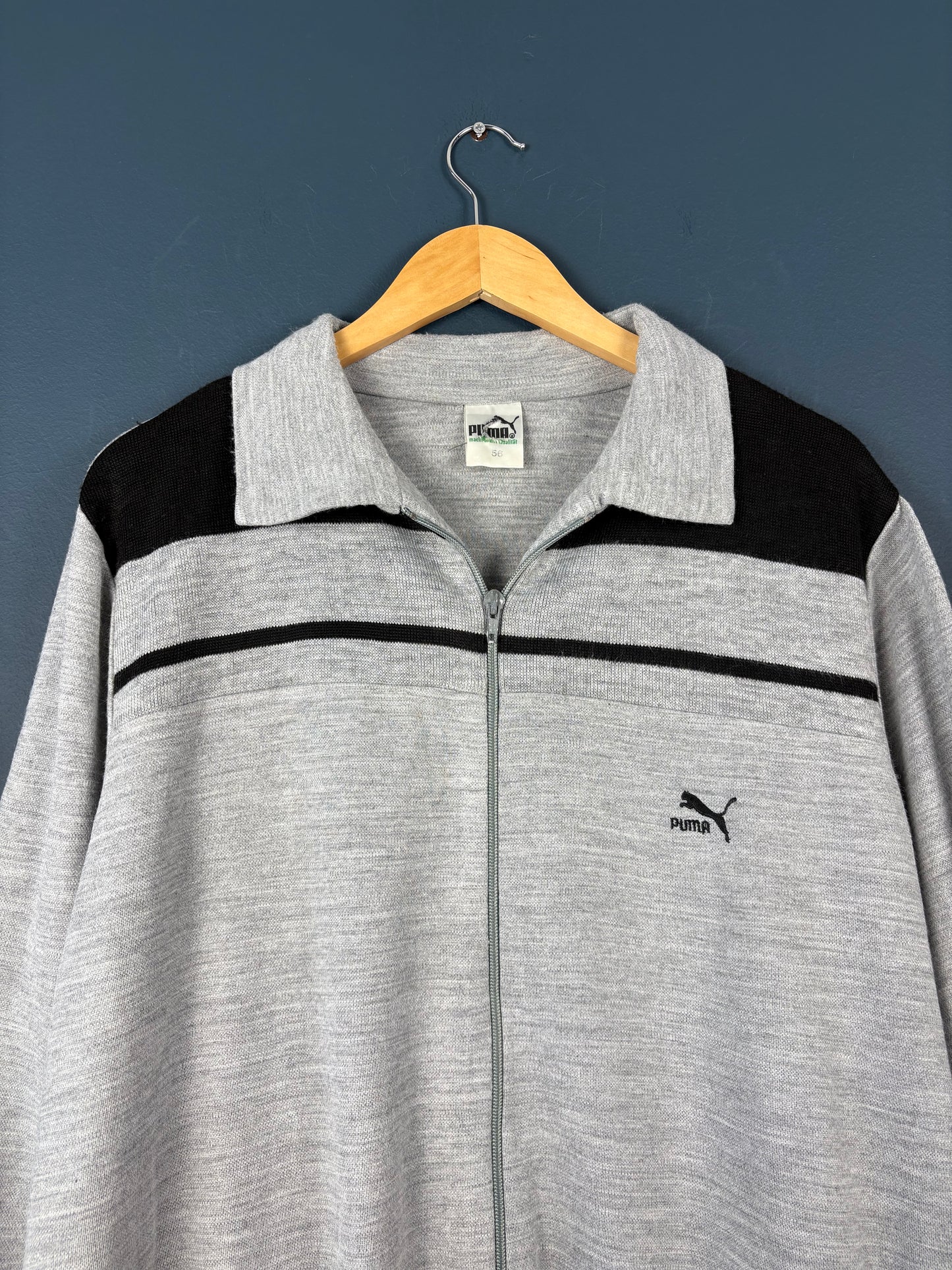 Vintage 80s Puma Original Marble Grey Cotton Track Top (L)