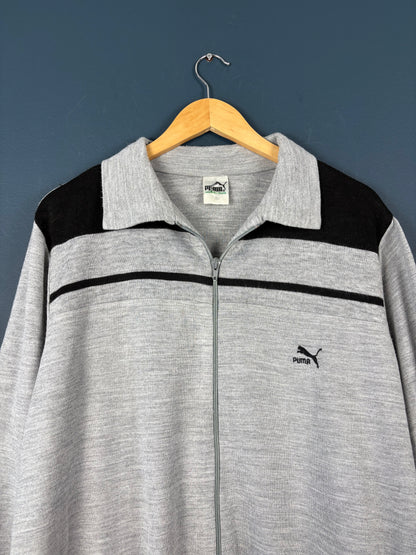 Vintage 80s Puma Original Marble Grey Cotton Track Top (L)