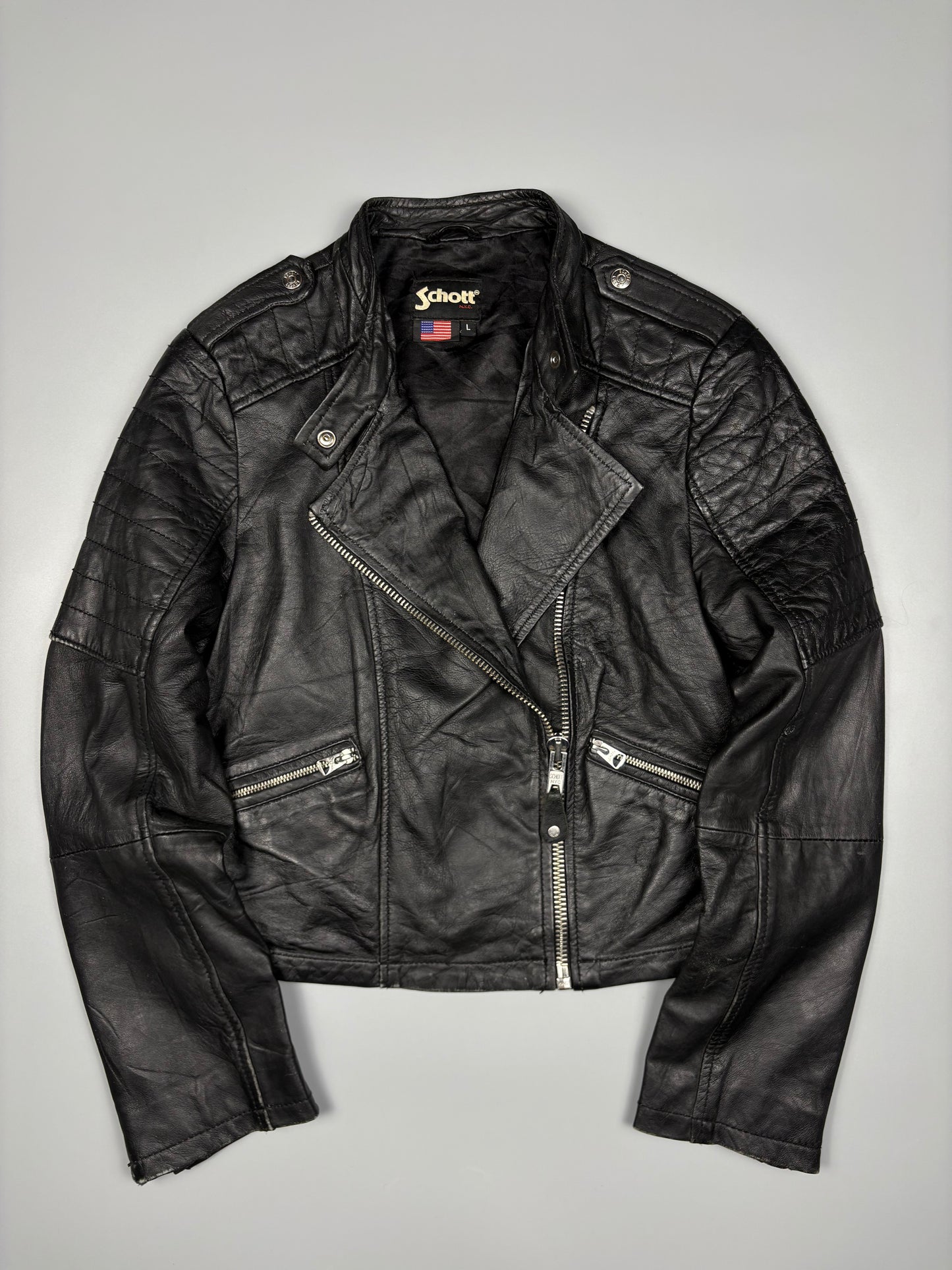 Vintage Schott NYC Black Motorcycle Leather Jacket (women's L)