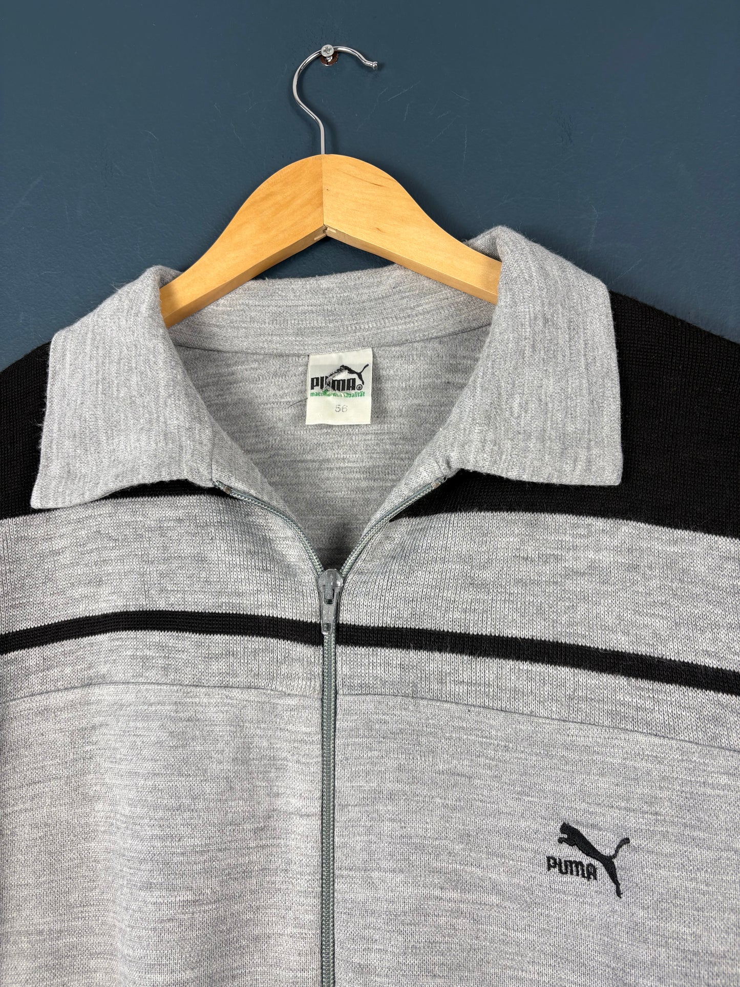 Vintage 80s Puma Original Marble Grey Cotton Track Top (L)