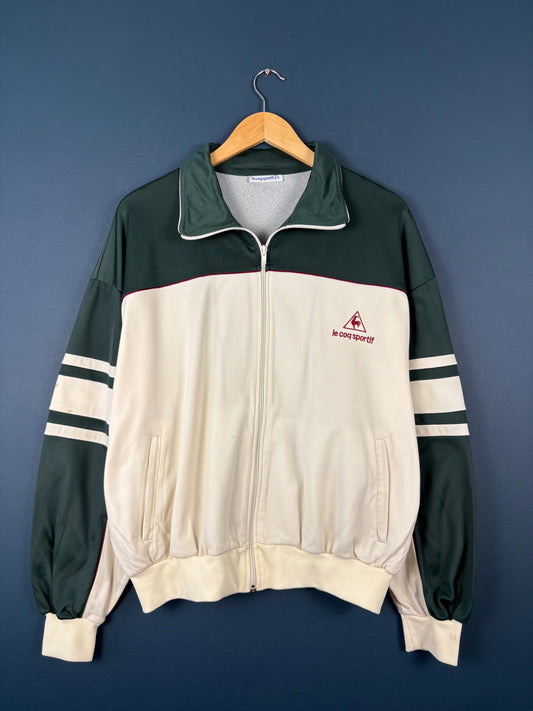 Vintage 90s Le Coq Sportif Cream + Green Track Top (L)