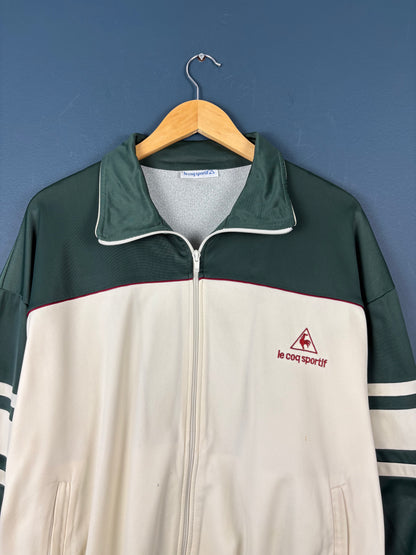 Vintage 90s Le Coq Sportif Cream + Green Track Top (L)