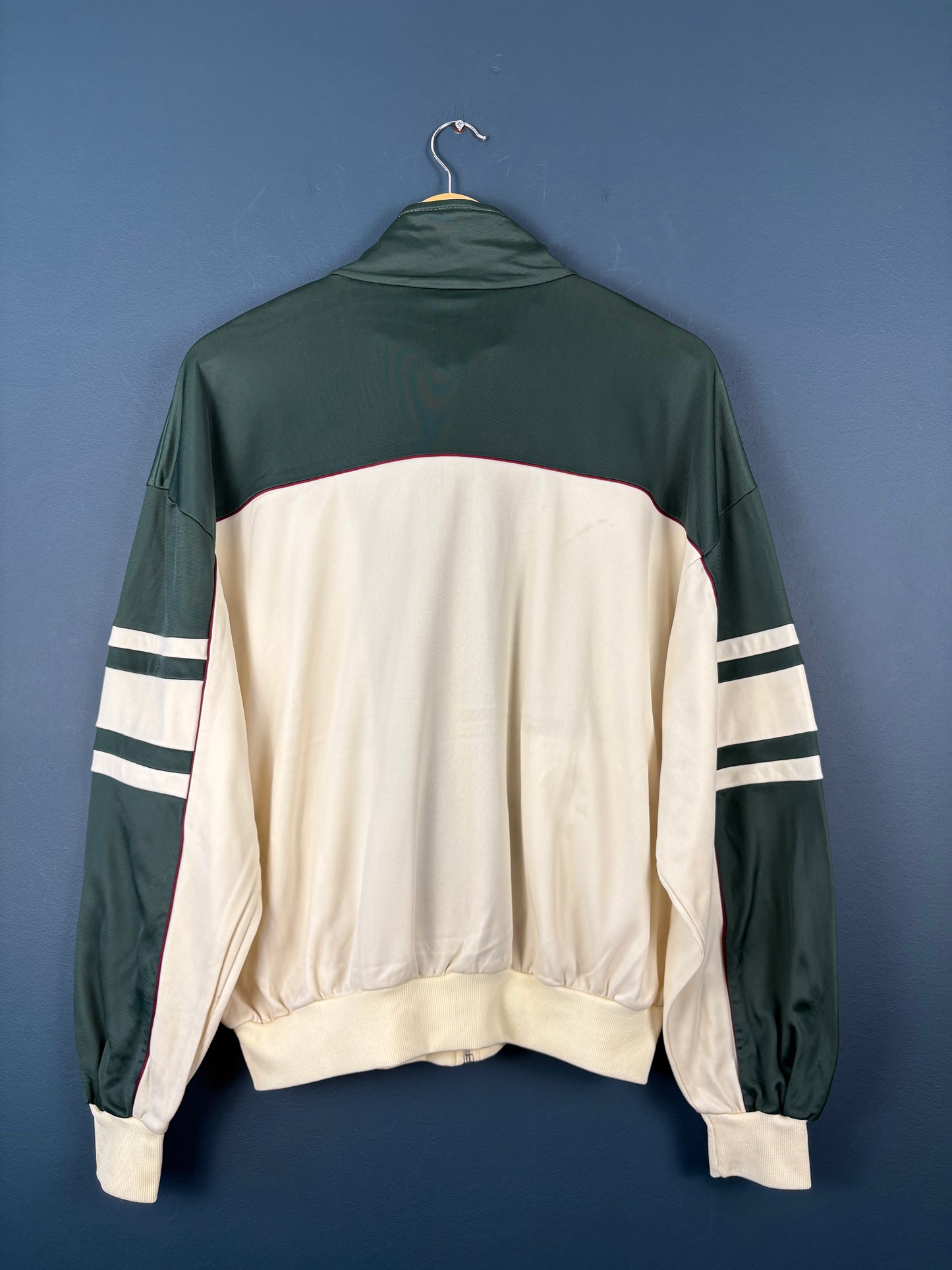 Vintage 90s Le Coq Sportif Cream + Green Track Top (L)