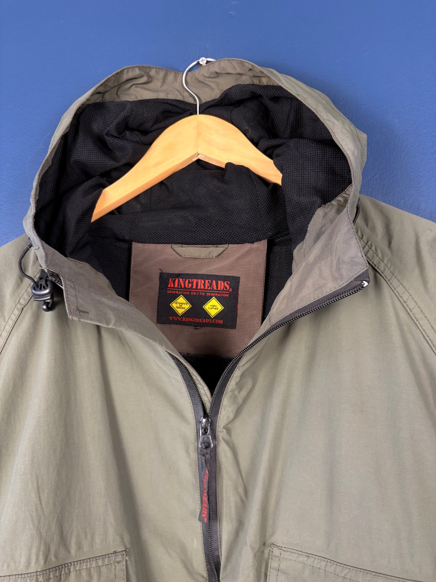 Vintage 90s Kingtreads Workwear Double Zip Green Hooded Jacket (L)