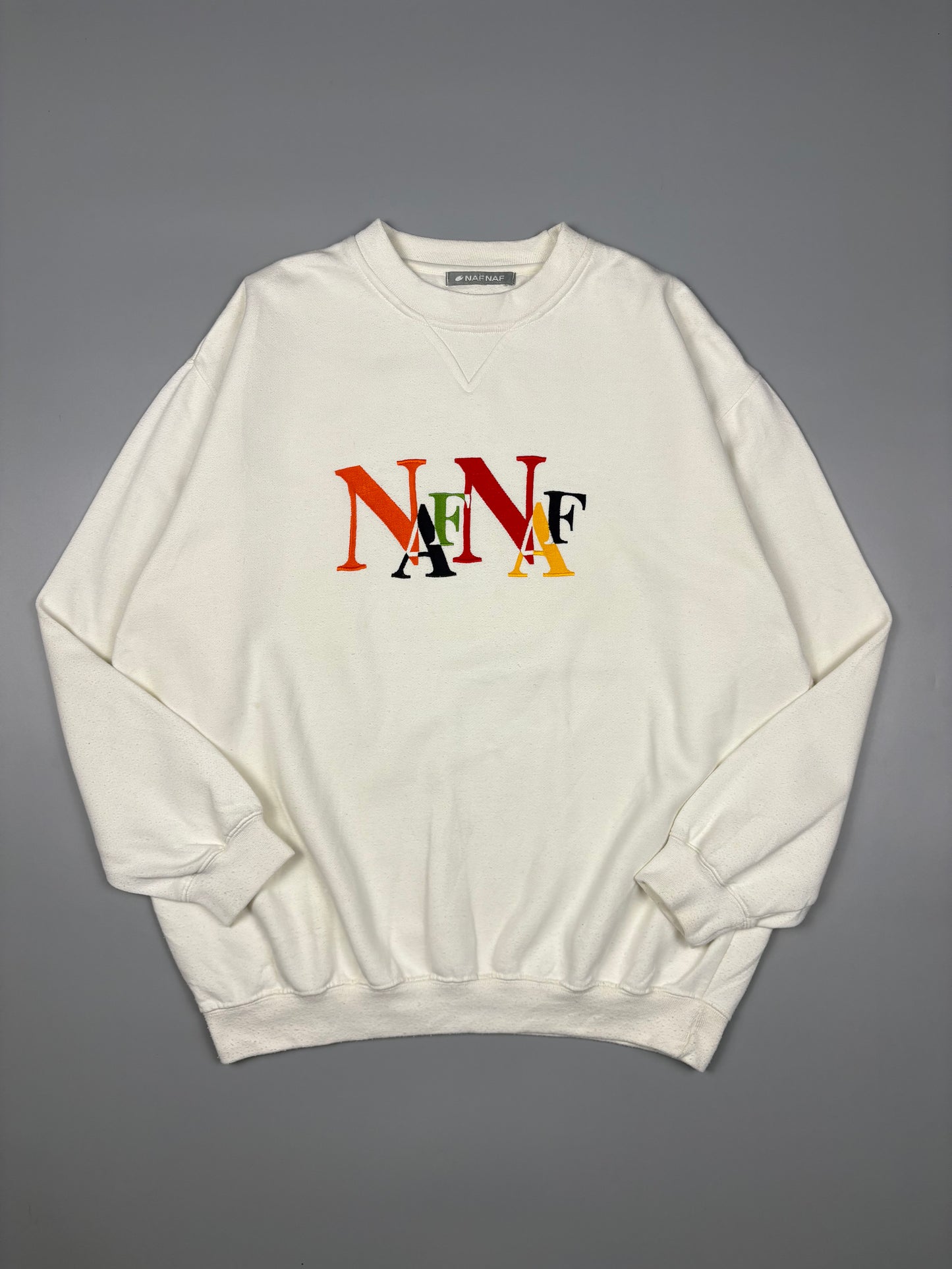 Vintage NAF NAF Embroidered White Jumper (L)