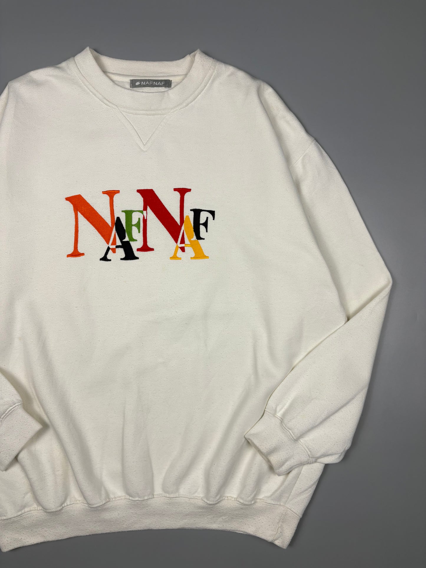 Vintage NAF NAF Embroidered White Jumper (L)