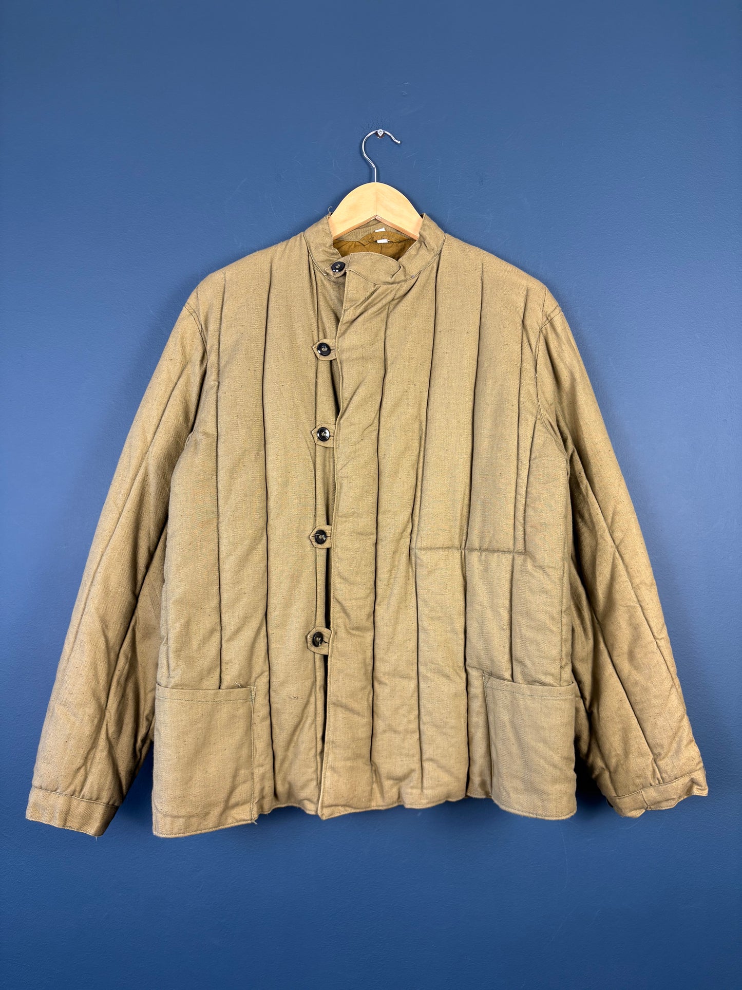 Vintage 80s Soviet Army Telogreika Khaki Quilted Jacket (M)