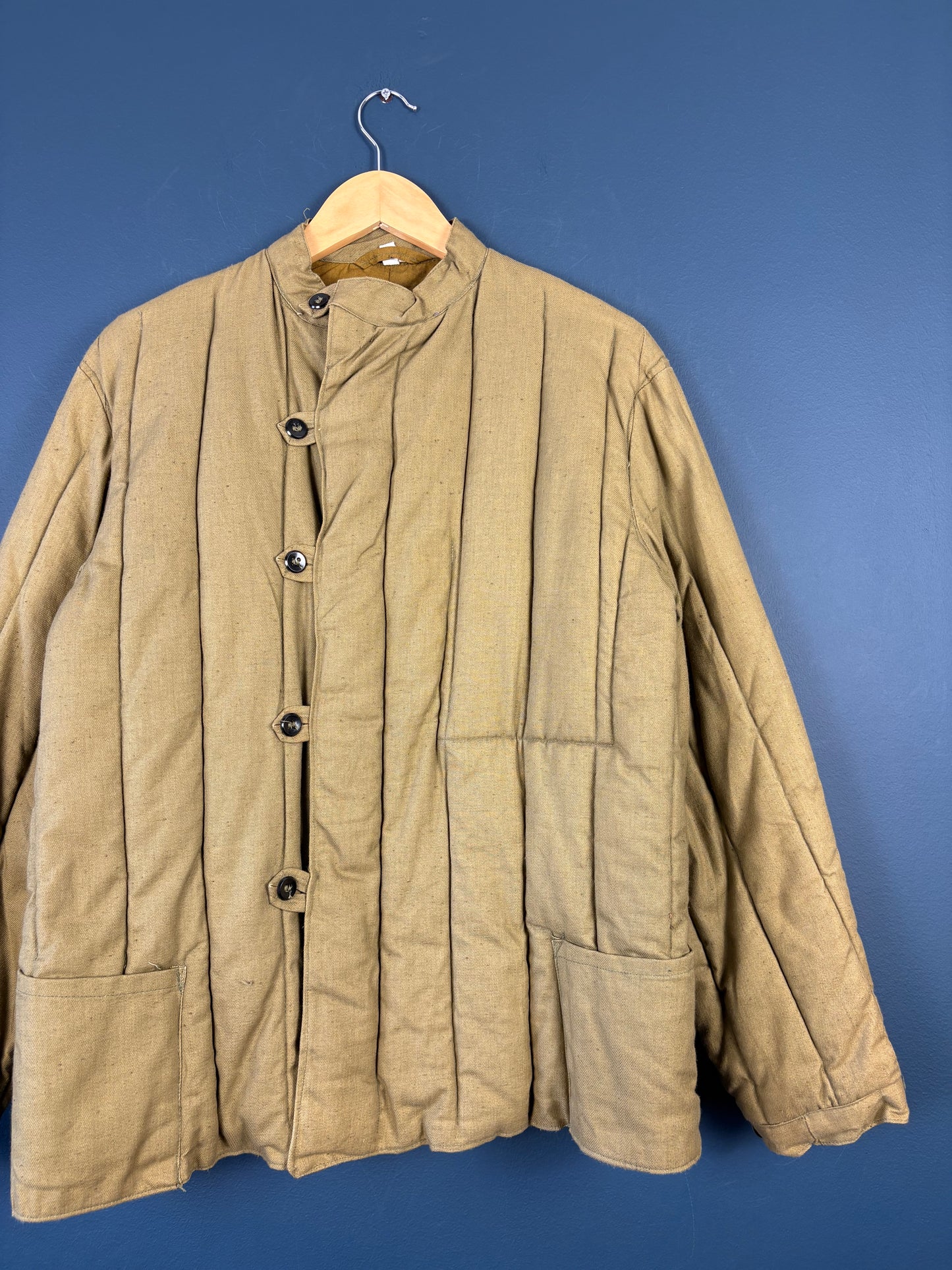 Vintage 80s Soviet Army Telogreika Khaki Quilted Jacket (M)