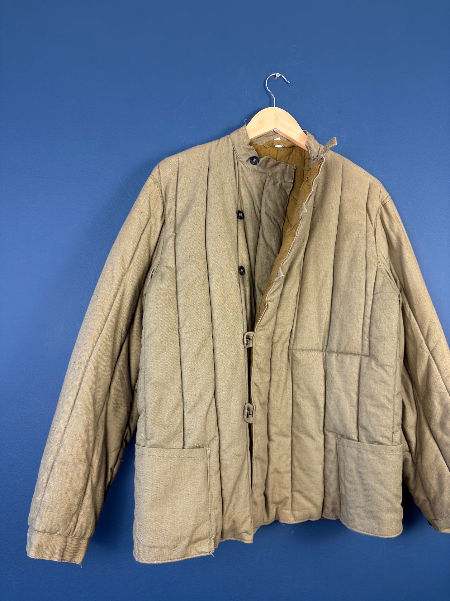 Vintage 80s Soviet Army Telogreika Khaki Quilted Jacket (M)
