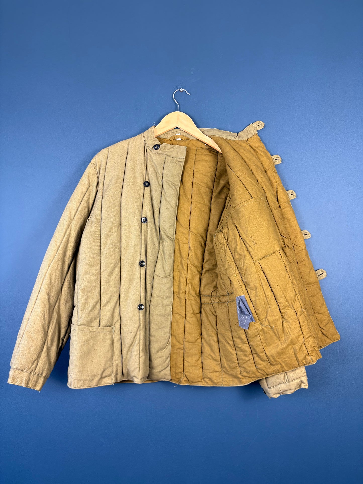 Vintage 80s Soviet Army Telogreika Khaki Quilted Jacket (M)