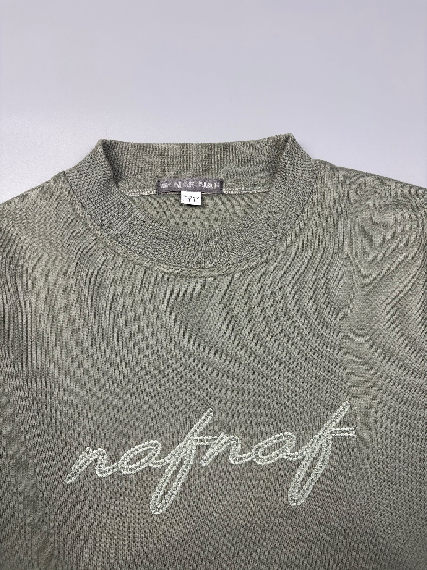 Vintage NAF NAF Embroidered Khaki Green Jumper (M)