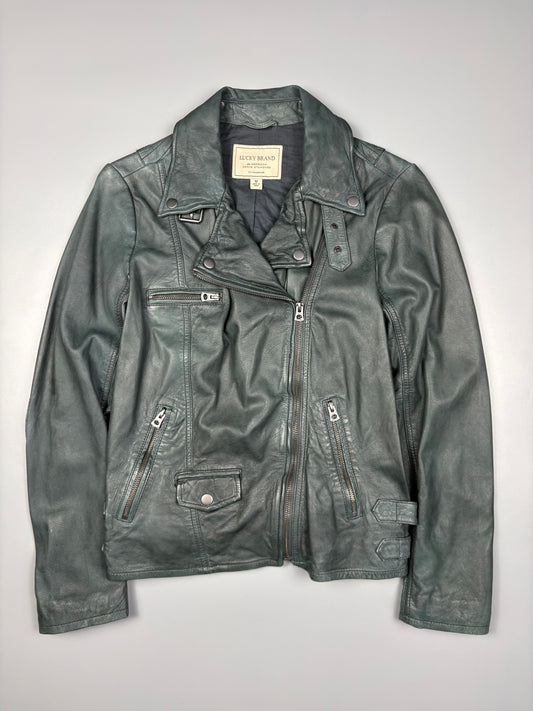 Lucky Brand 2000s Petrol Green Motorcycle Leather Jacket (women's M)