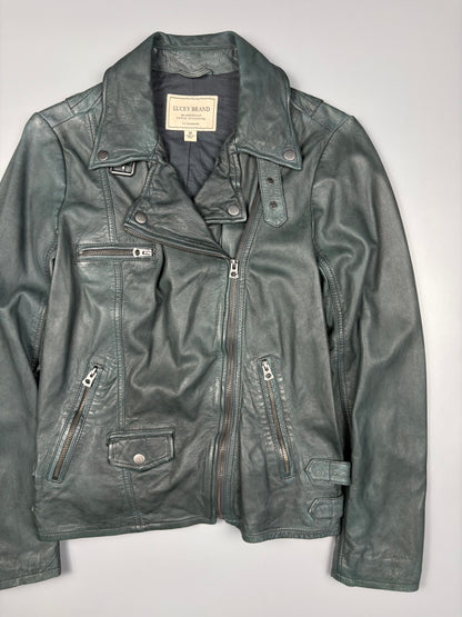 Lucky Brand 2000s Petrol Green Motorcycle Leather Jacket (women's M)