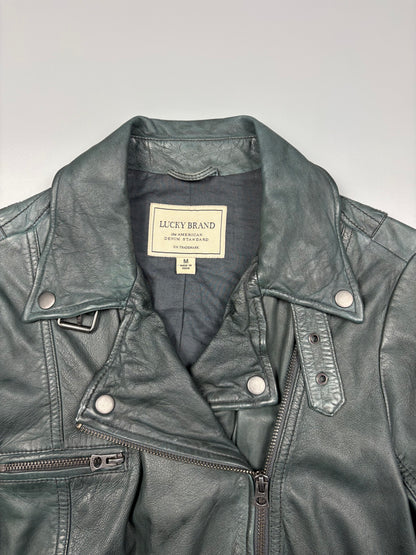 Lucky Brand 2000s Petrol Green Motorcycle Leather Jacket (women's M)
