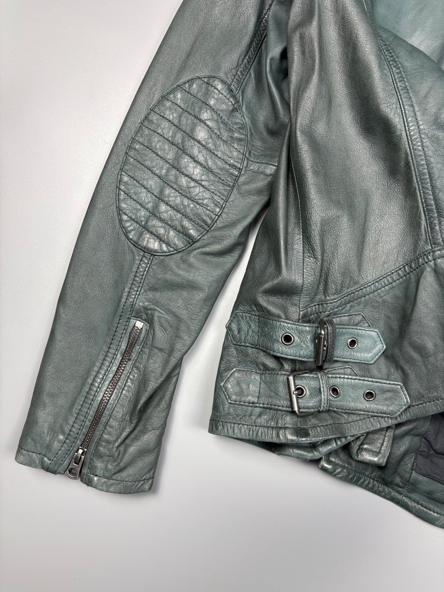 Lucky Brand 2000s Petrol Green Motorcycle Leather Jacket (women's M)