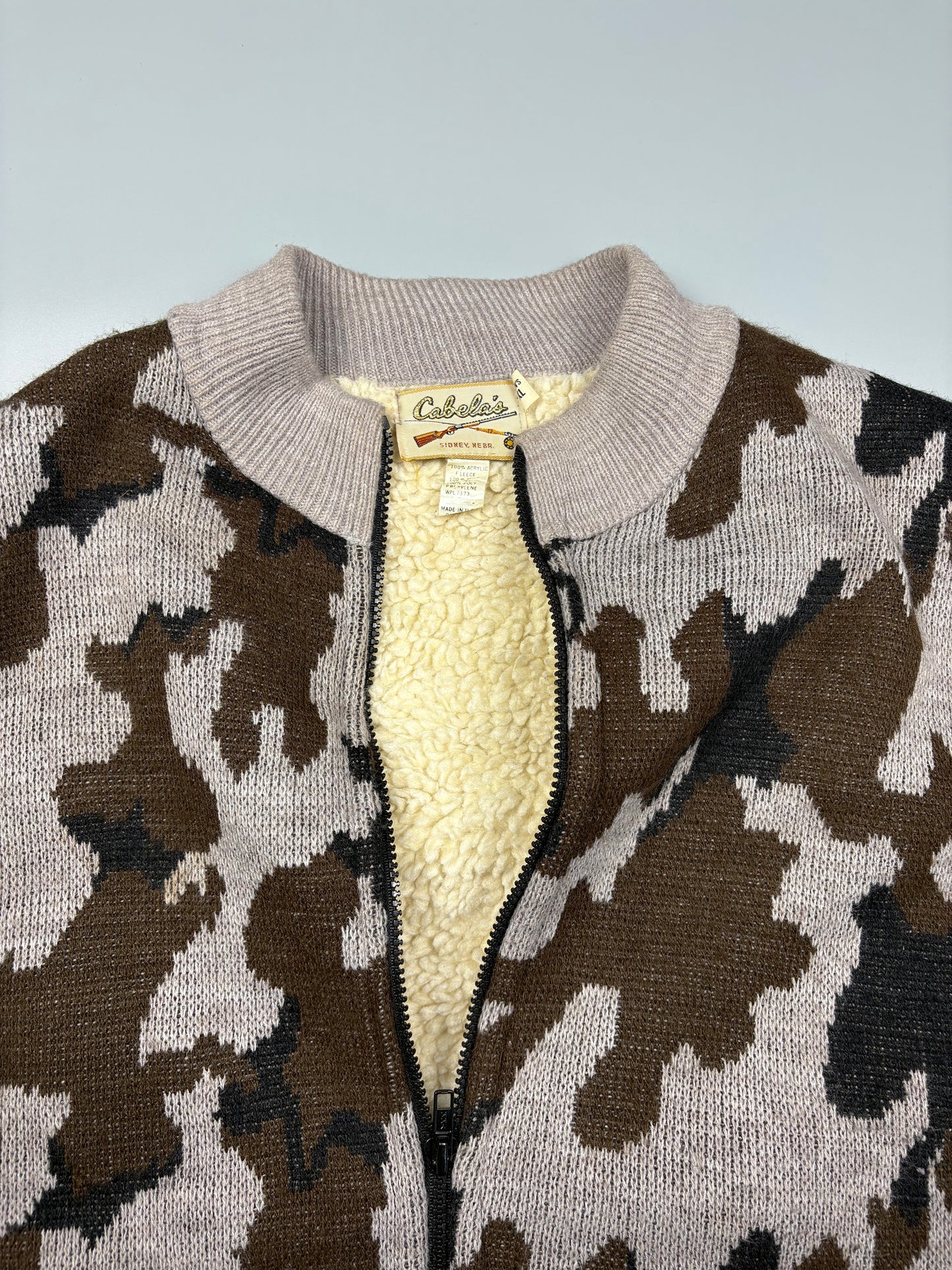 Vintage 1980s Cabela's Snow Camo Shearling Lined Wool Jacket (XL)