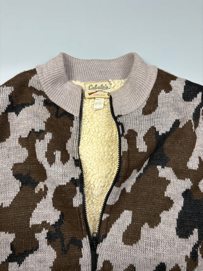 Vintage 1980s Cabela's Snow Camo Shearling Lined Wool Jacket (XL)