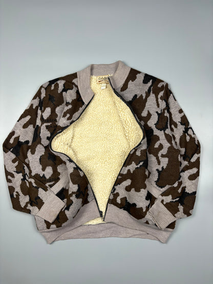 Vintage 1980s Cabela's Snow Camo Shearling Lined Wool Jacket (XL)