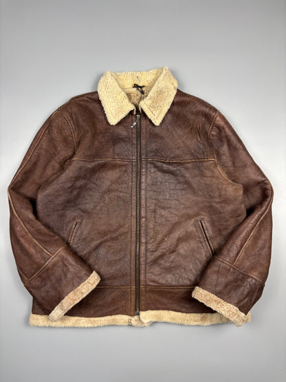 Vintage 1980s Aviation Shearling Lined Leather A-2 Flight Jacket (L)
