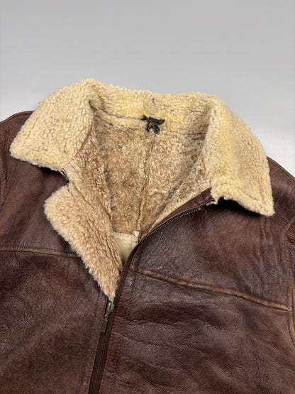 Vintage 1980s Aviation Shearling Lined Leather A-2 Flight Jacket (L)