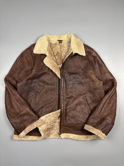 Vintage 1980s Aviation Shearling Lined Leather A-2 Flight Jacket (L)