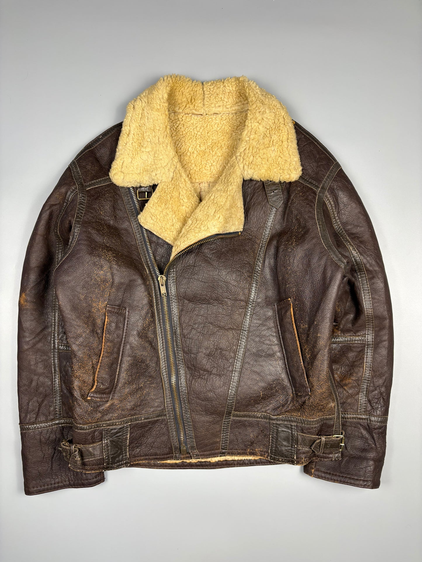 Vintage 1980s Shearling Lined B-3 Bomber Leather Jacket (XL)