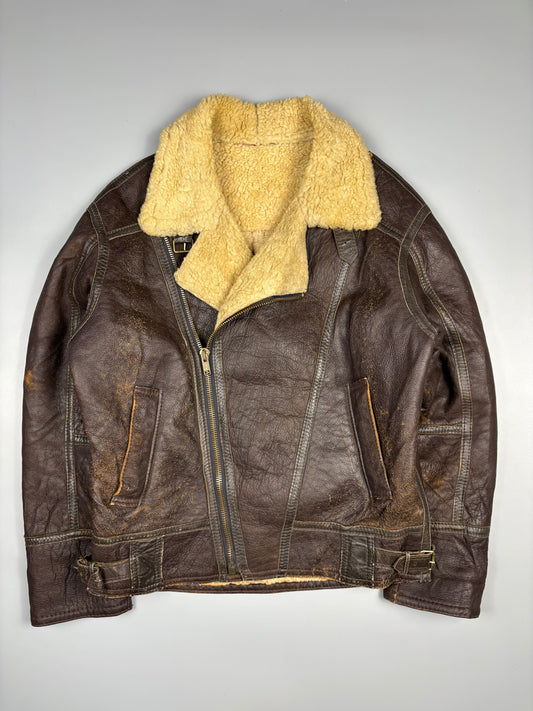 Vintage 1980s Shearling Lined B-3 Bomber Leather Jacket (XL)