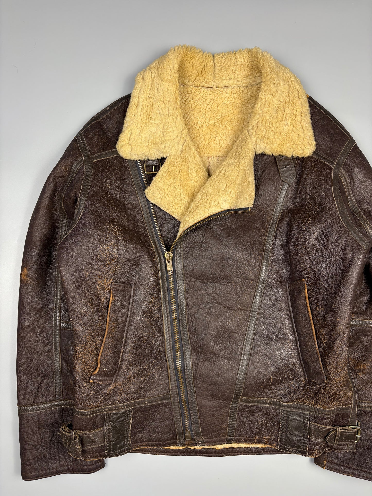 Vintage 1980s Shearling Lined B-3 Bomber Leather Jacket (XL)