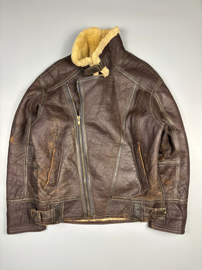 Vintage 1980s Shearling Lined B-3 Bomber Leather Jacket (XL)