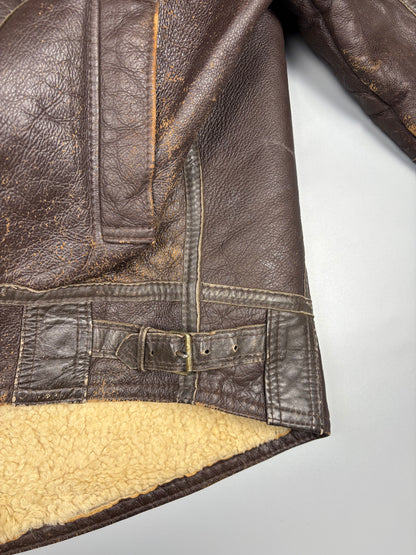 Vintage 1980s Shearling Lined B-3 Bomber Leather Jacket (XL)