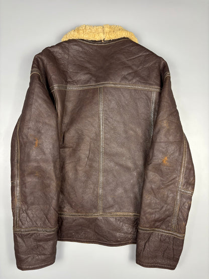 Vintage 1980s Shearling Lined B-3 Bomber Leather Jacket (XL)