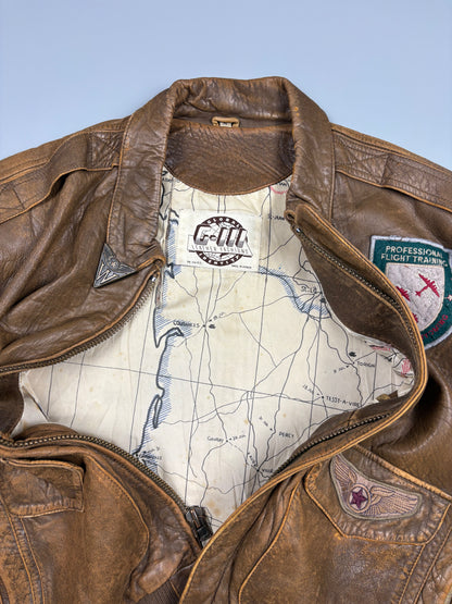 Vintage 1990s Global Identity Patched Aviation Leather Jacket (M)