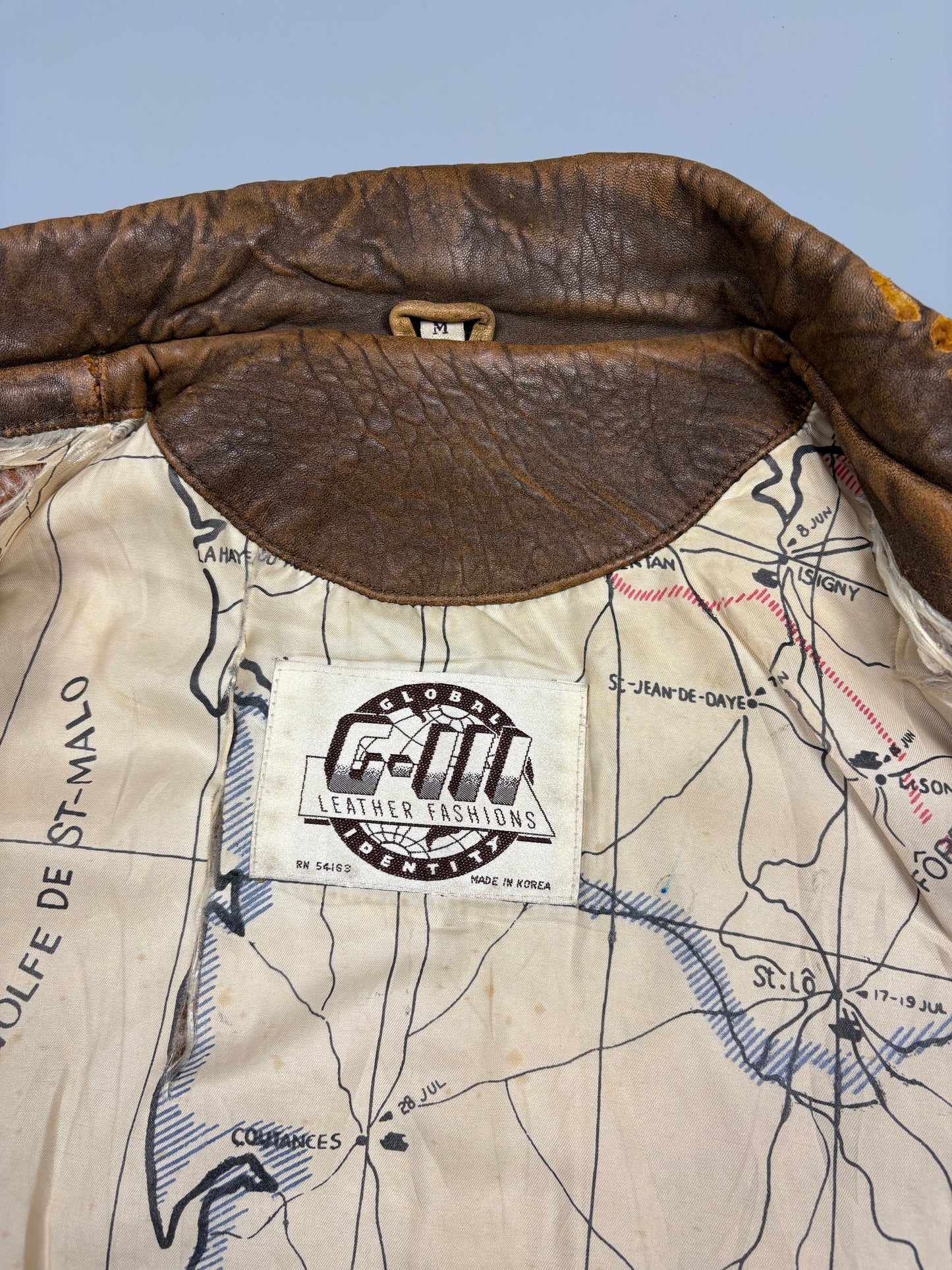 Vintage 1990s Global Identity Patched Aviation Leather Jacket (M)