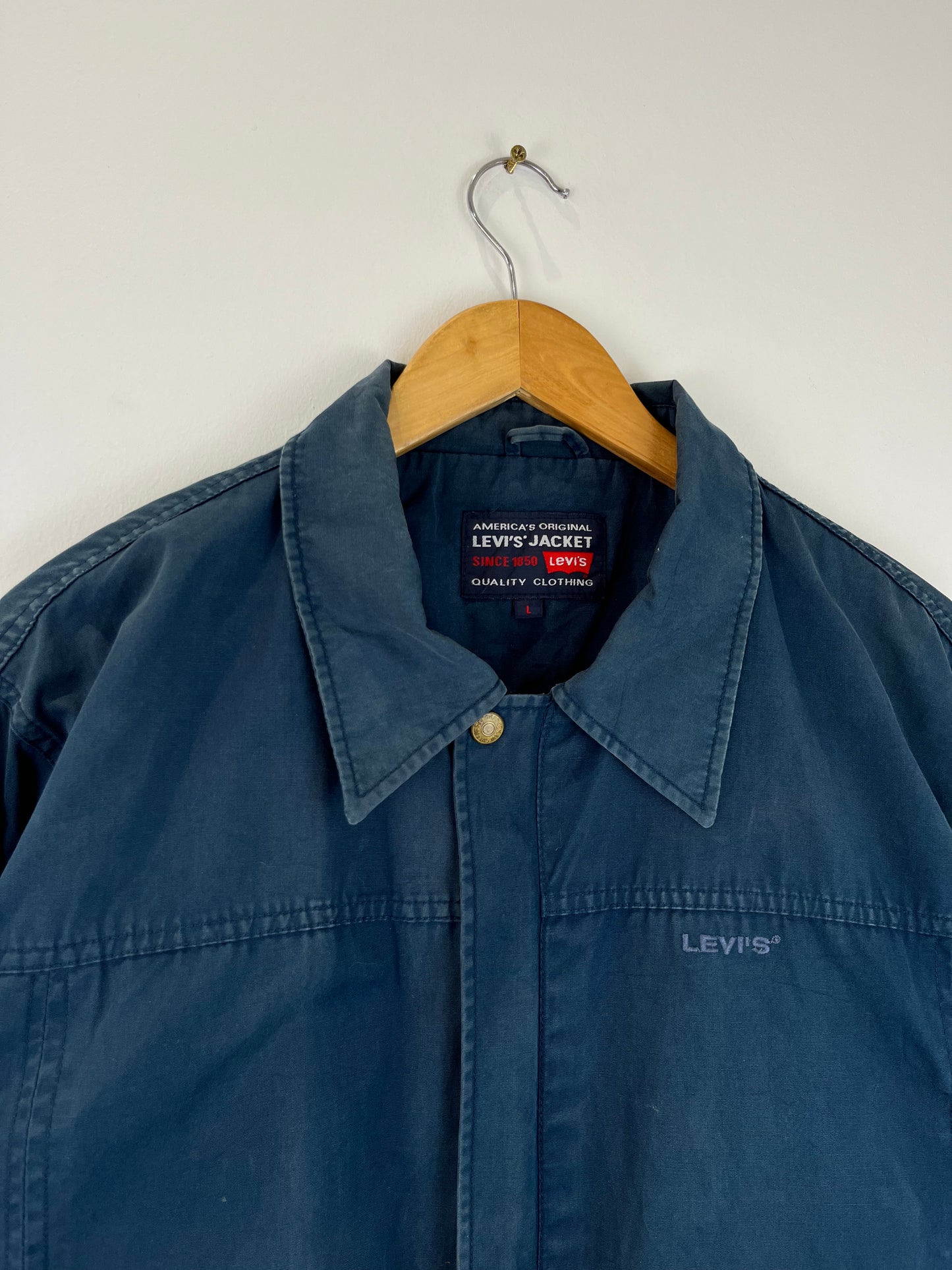 Vintage Levi's 90s Navy Blue Canvas Workwear Harrington Jacket (L)