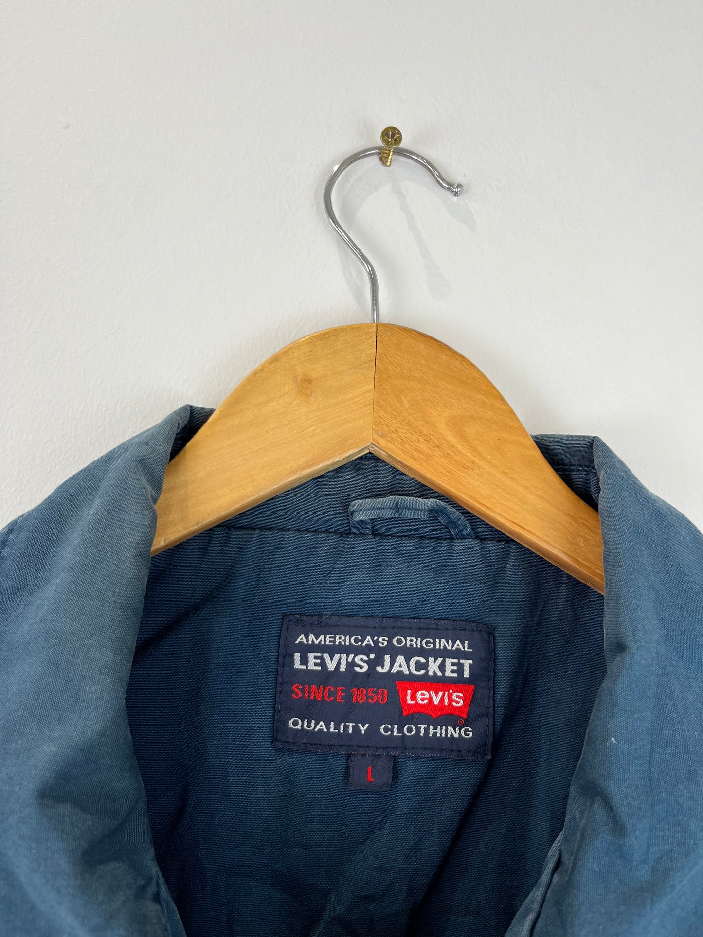 Vintage Levi's 90s Navy Blue Canvas Workwear Harrington Jacket (L)