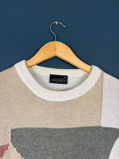 Vintage 90s Geometric Pastel Cream Knit Jumper (XL)