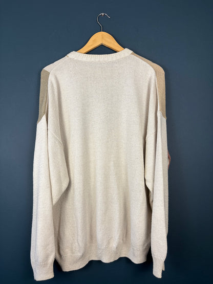 Vintage 90s Geometric Pastel Cream Knit Jumper (XL)