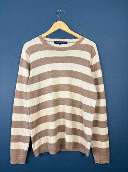Vintage French Connection Brown + Beige Stripe Knit Jumper (M)
