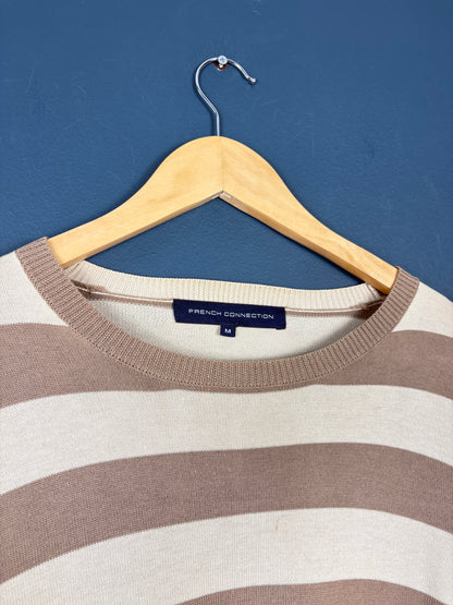 Vintage French Connection Brown + Beige Stripe Knit Jumper (M)
