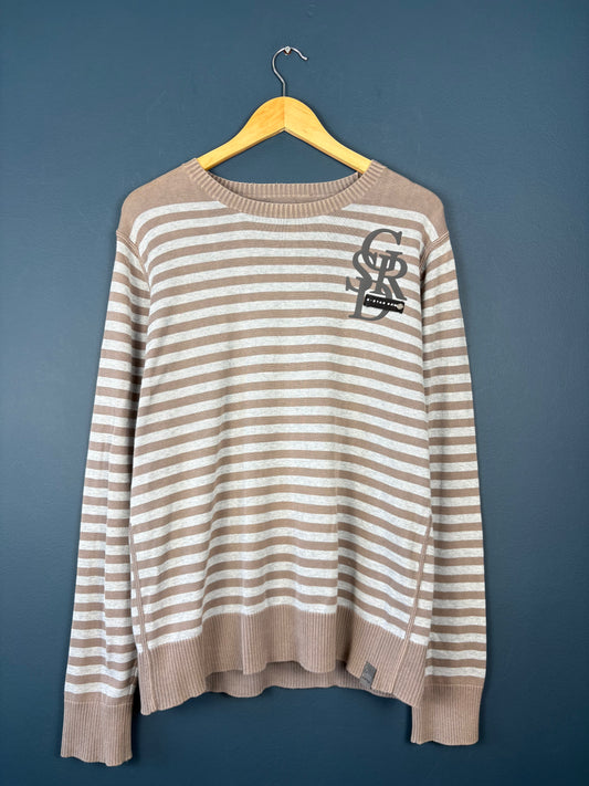 Vintage G-Star Raw Brown + Grey Stripe Knit Jumper (L)