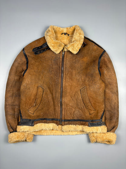 Vintage 1980s Shearling Leather Flight Jacket (L)